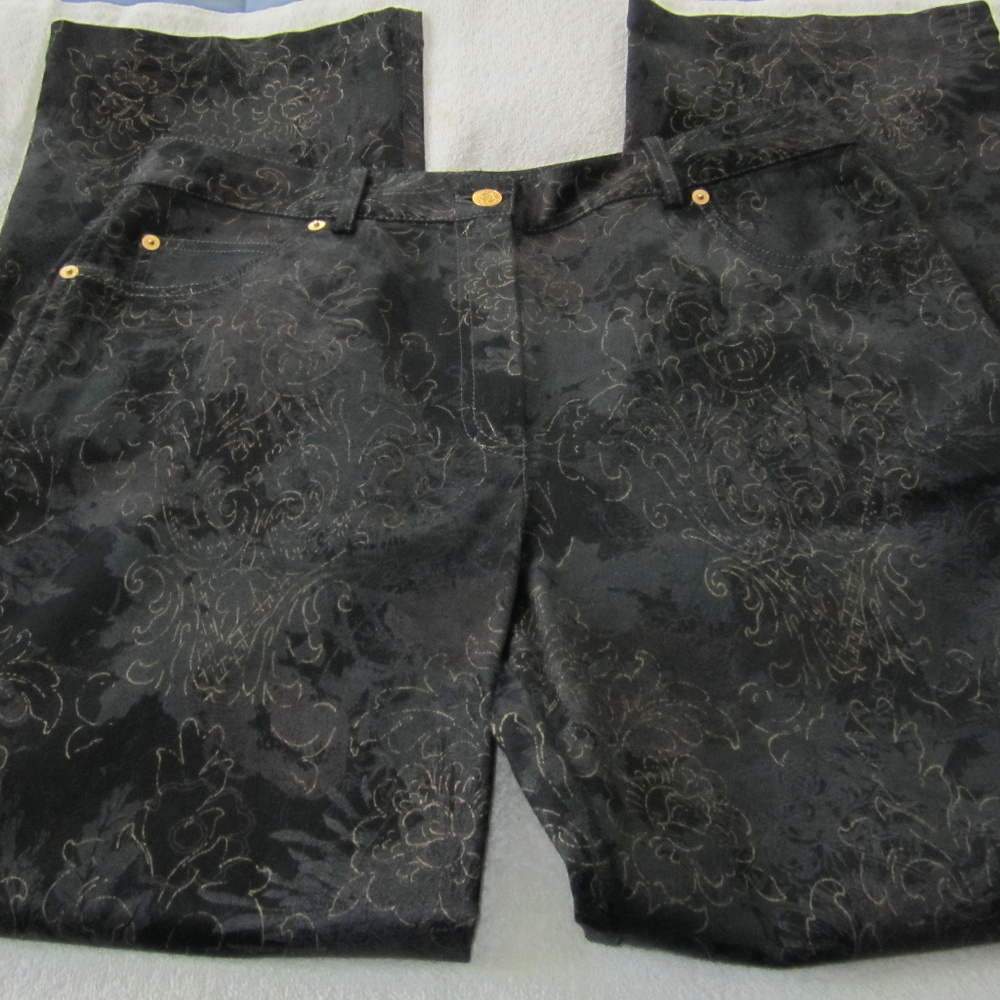 ST. JOHN SPORT Black/Gold Textured 5-Pocket Pants